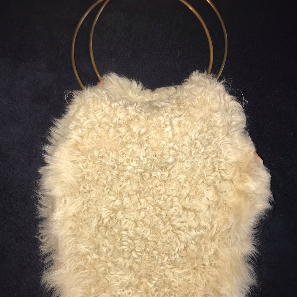 Gorgeous Cream Lambswool Leather shoulder bag boho